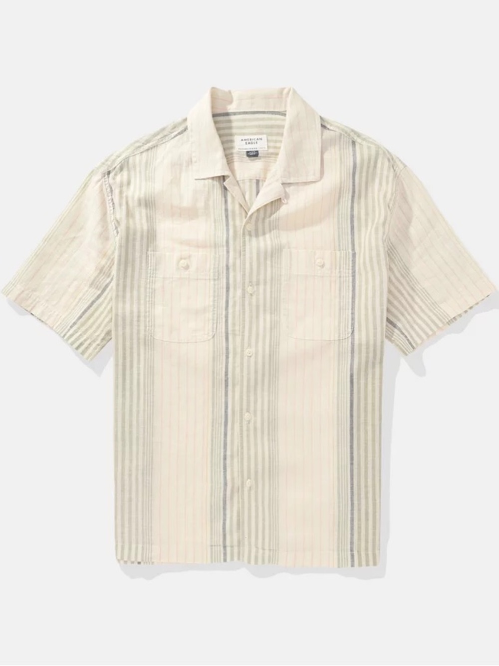 American Eagle Outfitters Poolside Striped Short-Sleeve Button-Down Shirt - Picture 1 of 8